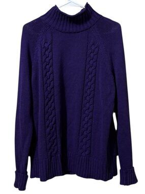 CHAPS Women Size Large Knit Sweater Purple Long Sleeve Mock Neck‎ Winter Holiday